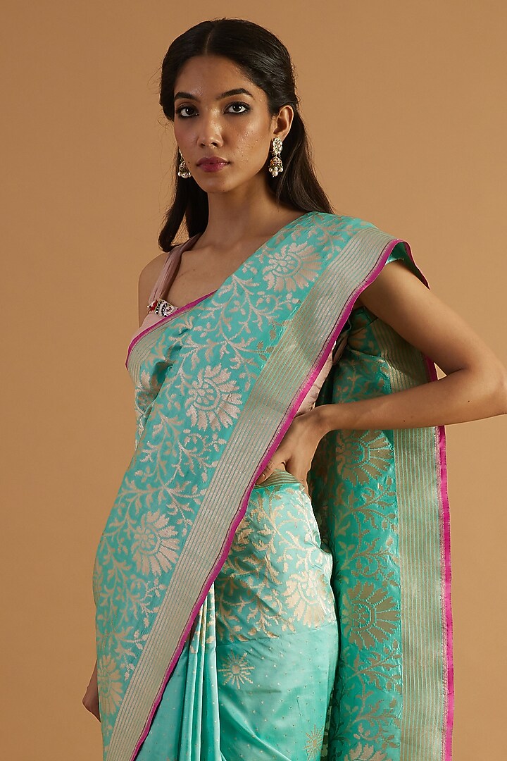 Green Katan Silk Paithani Party Wear Saree Set by NEITRI at Pernia's Pop Up Shop