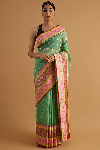 Green Organza Floral Saree Set by NEITRI