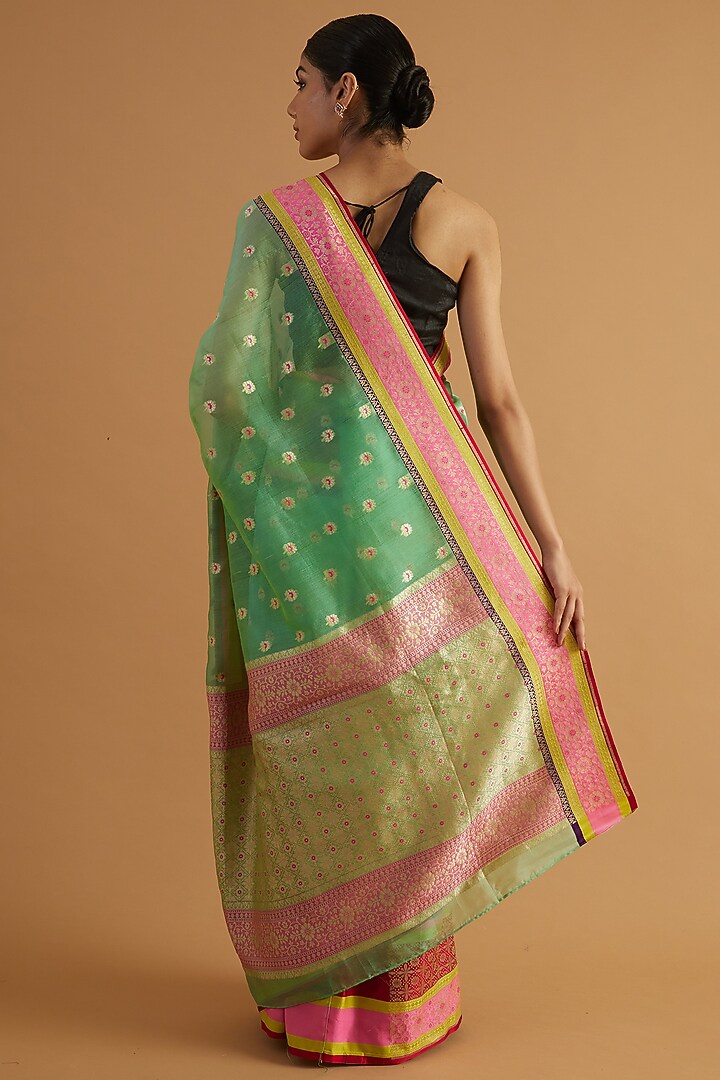Green Organza Floral Wedding Saree Set by NEITRI at Pernia's Pop Up Shop