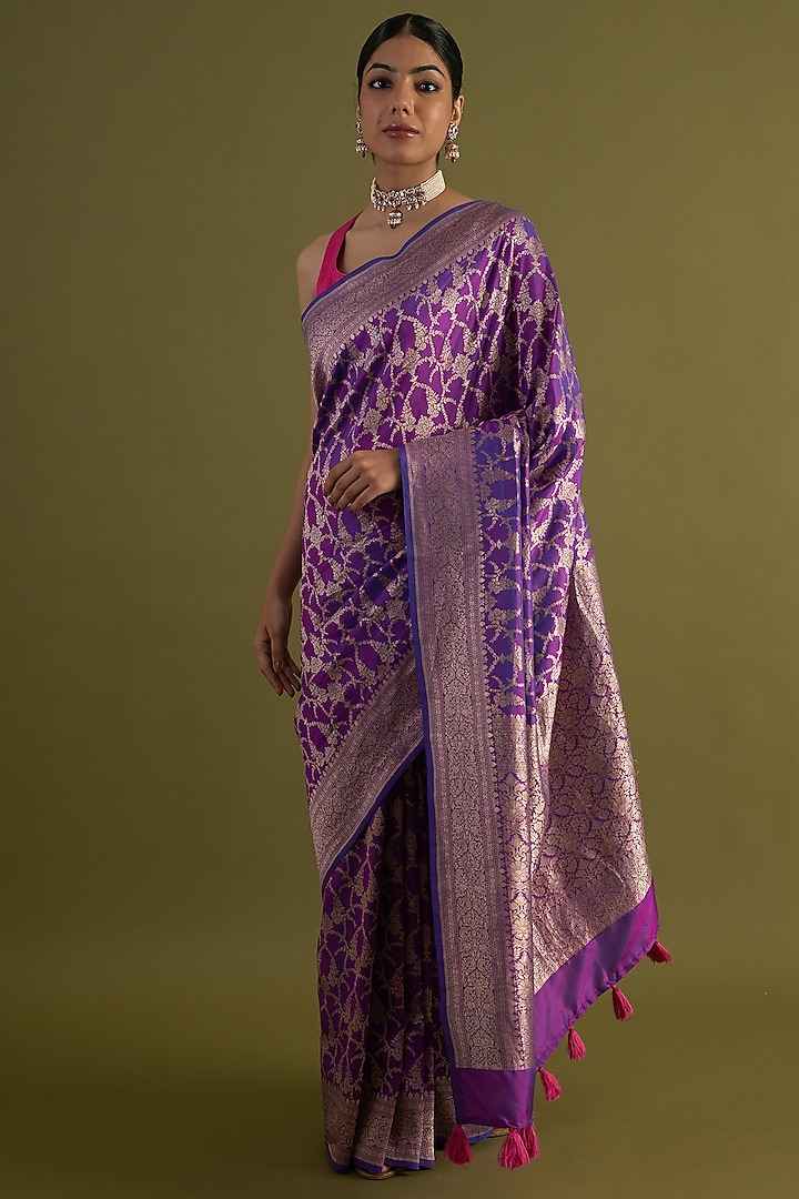 Purple Katan Silk Saree Set by NEITRI at Pernia's Pop Up Shop