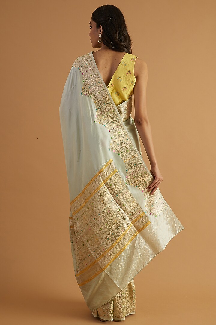 Ivory Katan Silk Wedding Saree Set by NEITRI at Pernia's Pop Up Shop