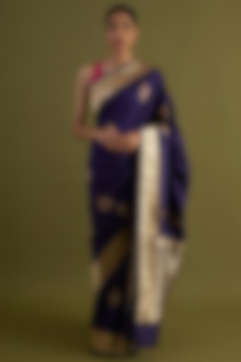 Purple Katan Silk Saree Set by NEITRI