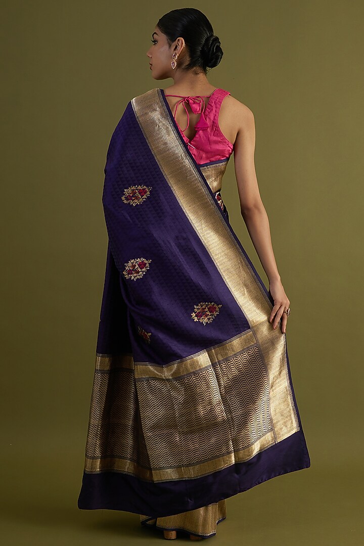 Purple Katan Silk Wedding Saree Set by NEITRI at Pernia's Pop Up Shop