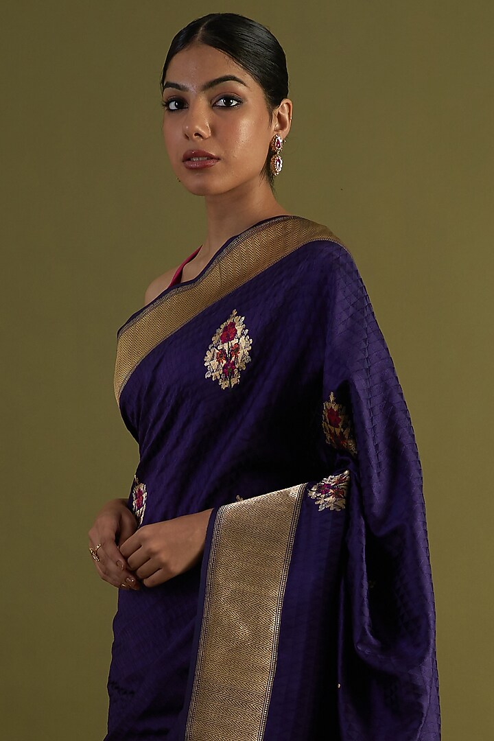 Purple Katan Silk Wedding Saree Set by NEITRI at Pernia's Pop Up Shop