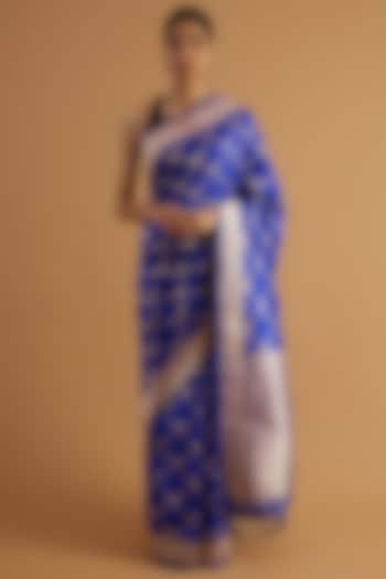 Blue Katan Silk Saree Set by NEITRI at Pernia's Pop Up Shop