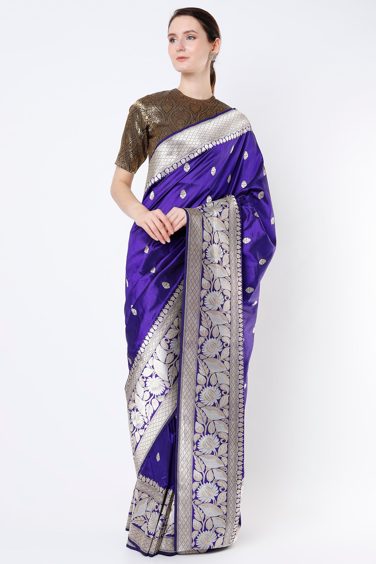 Purple and gold Swarnachari silk saree- – Niram Neela