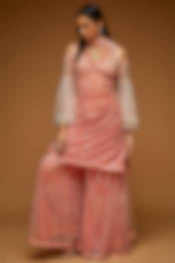 Blush Peach Tulle Embroidered Sharara Set by Neeta Lulla at Pernia's Pop Up Shop