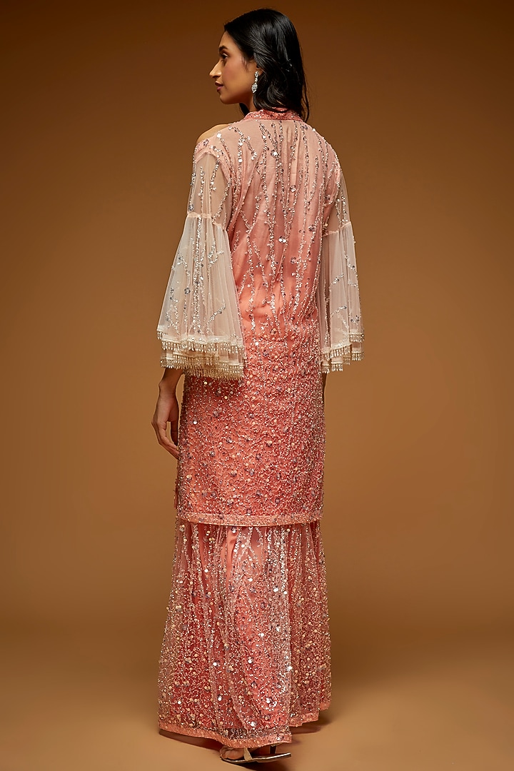 Blush Peach Tulle Embroidered Bridal Sharara Set by Neeta Lulla at Pernia's Pop Up Shop