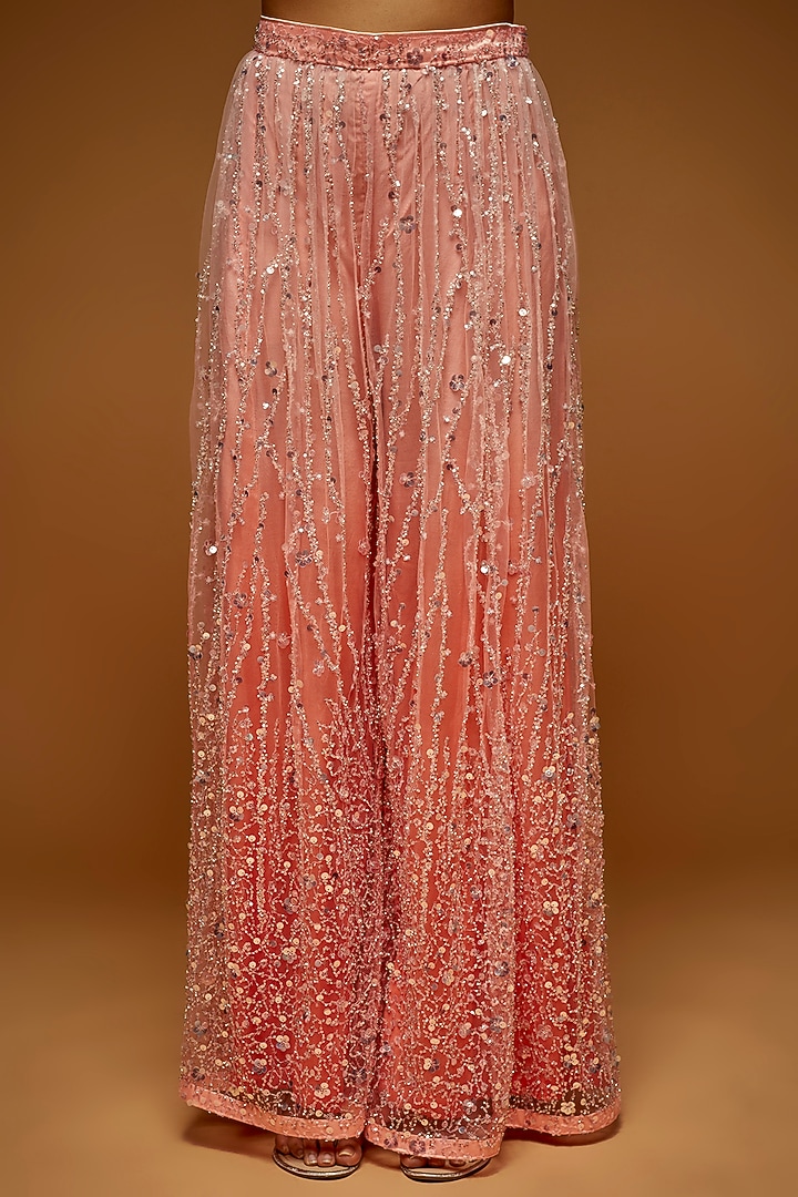 Blush Peach Tulle Embroidered Bridal Sharara Set by Neeta Lulla at Pernia's Pop Up Shop