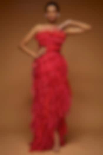 Coral Tulle Layered Gown by Neeta Lulla