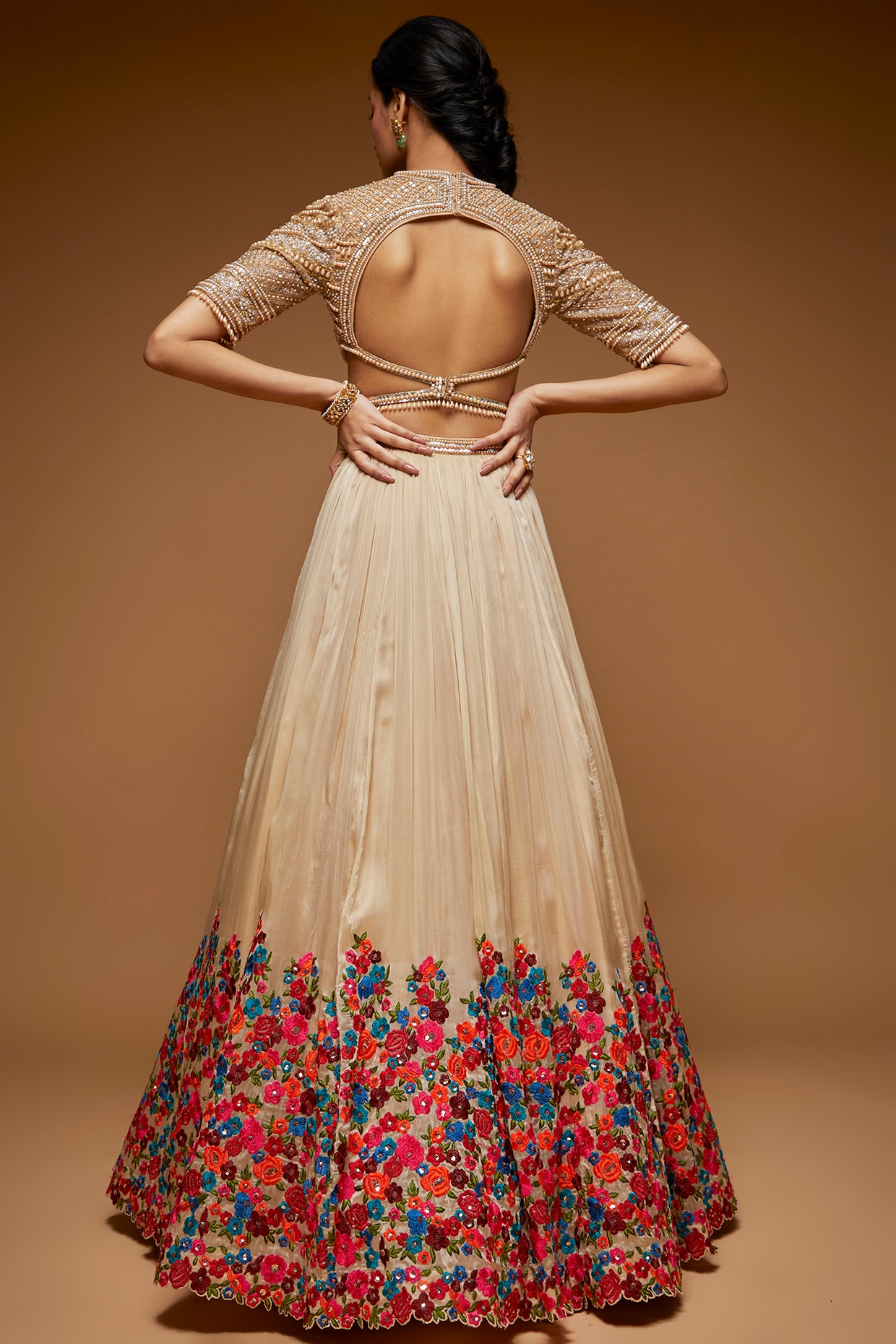 Buy Onion pink 3D floral embellished tulle gown by Neeta Lulla at Aashni  and Co