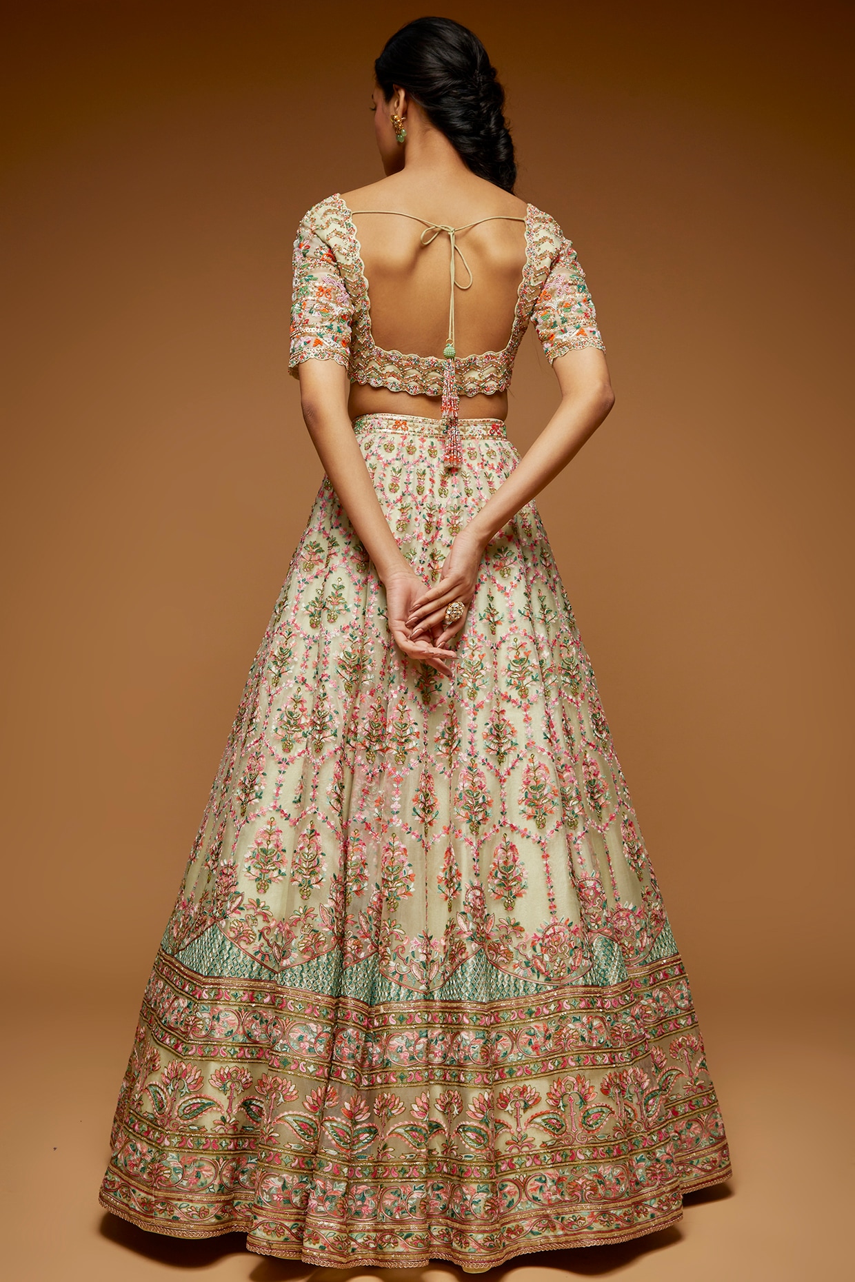 Buy Pink Raw Silk And Organza Embroidery Sequin & Raha Floral Lehenga Set  For Women by Neeta Lulla Online at Aza Fashions.