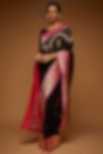 Black & Pink Georgette Embroidered Saree Set by Neeta Lulla