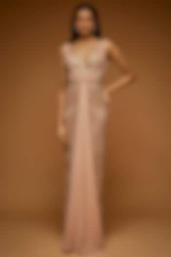 Nude Tulle & Crepe Embellished Gown by Neeta Lulla