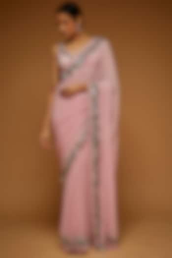 Baby Pink Georgette Embellished Saree Set by Neeta Lulla