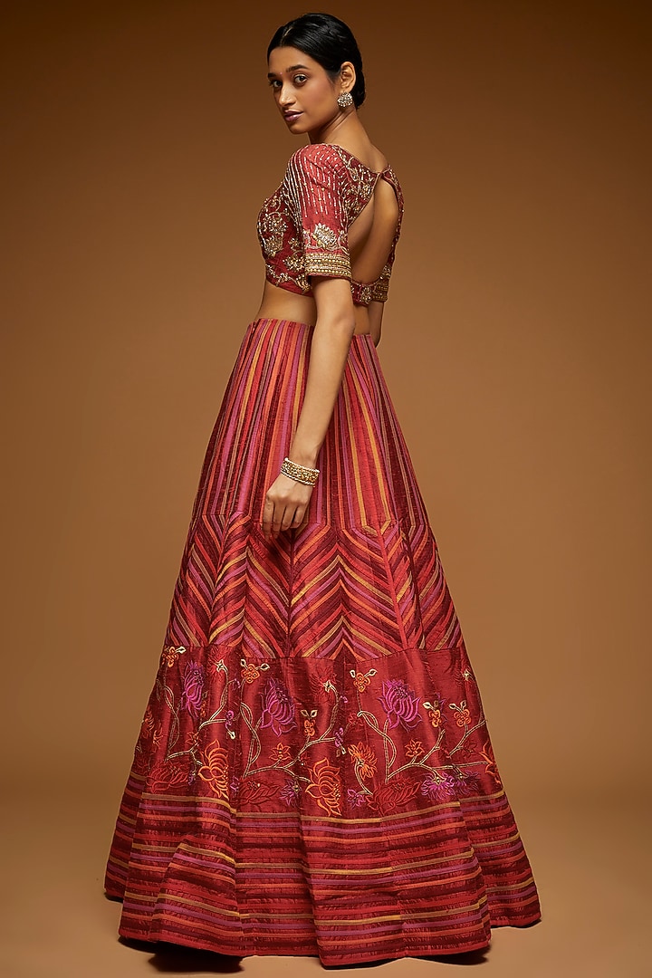 Cardinal Raw Silk Embroidered Bridal Lehenga Set by Neeta Lulla at Pernia's Pop Up Shop