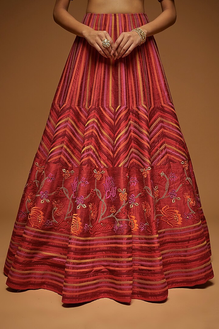 Cardinal Raw Silk Embroidered Bridal Lehenga Set by Neeta Lulla at Pernia's Pop Up Shop