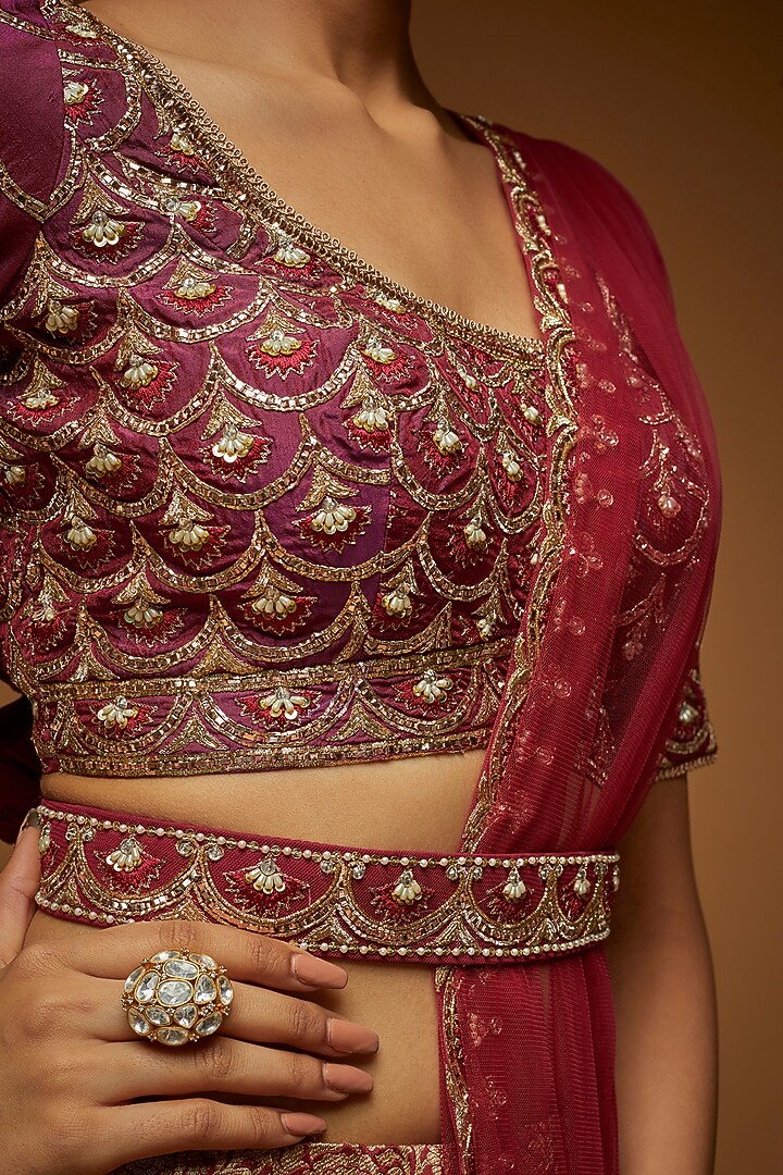Wine Brocade Bridal Lehenga Set by Neeta Lulla at Pernia's Pop Up Shop