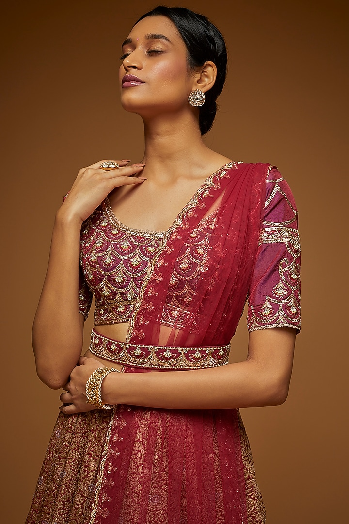 Wine Brocade Bridal Lehenga Set by Neeta Lulla at Pernia's Pop Up Shop