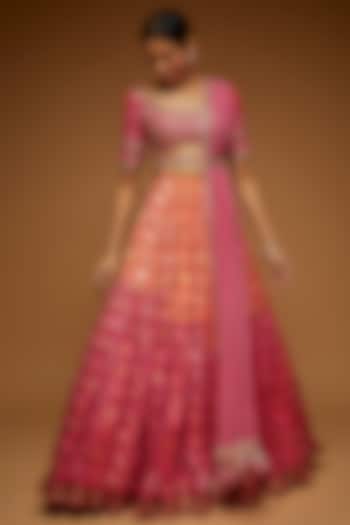 Peach & Pink Brocade Bridal Lehenga Set by Neeta Lulla at Pernia's Pop Up Shop