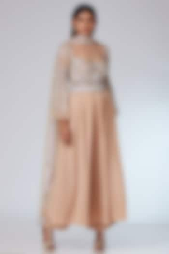 Beige Crepe Embellished Anarkali Set by Neeta Lulla at Pernia's Pop Up Shop