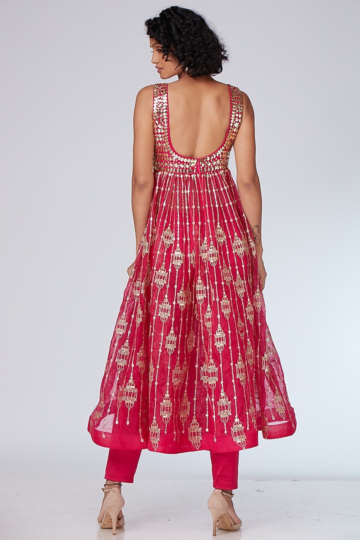 Hot Pink Organza Embellished Bridal Anarkali Set by Neeta Lulla at Pernia's Pop Up Shop