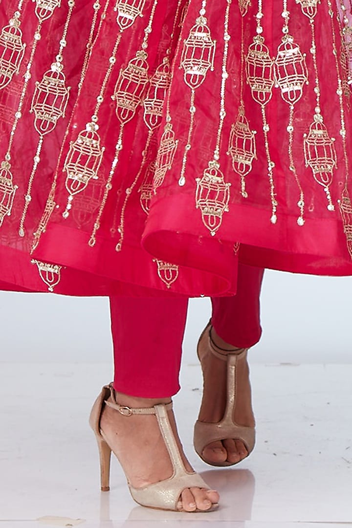 Hot Pink Organza Embellished Bridal Anarkali Set by Neeta Lulla at Pernia's Pop Up Shop