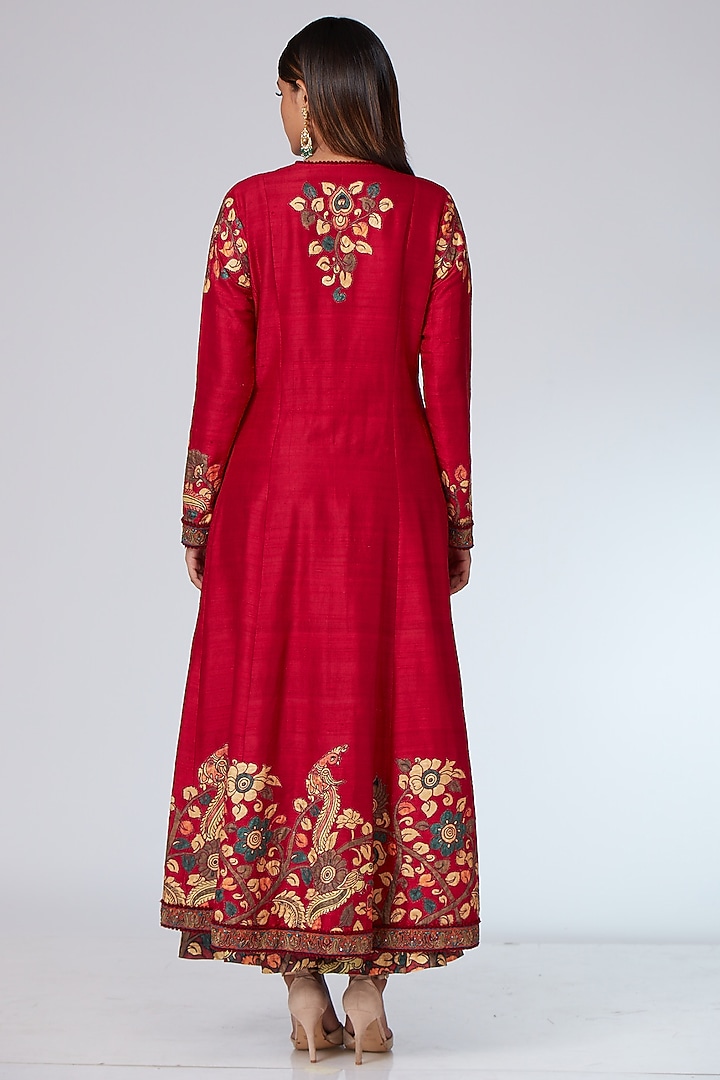 Mulberry Red Raw Silk Jacket Bridal Anarkali Set by Neeta Lulla at Pernia's Pop Up Shop
