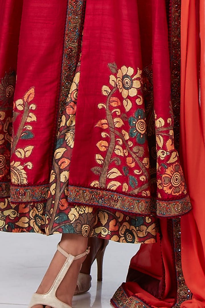 Mulberry Red Raw Silk Jacket Bridal Anarkali Set by Neeta Lulla at Pernia's Pop Up Shop