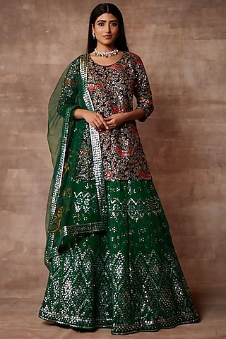 Green Organza Embellished Lehenga Set by Neeta Lulla