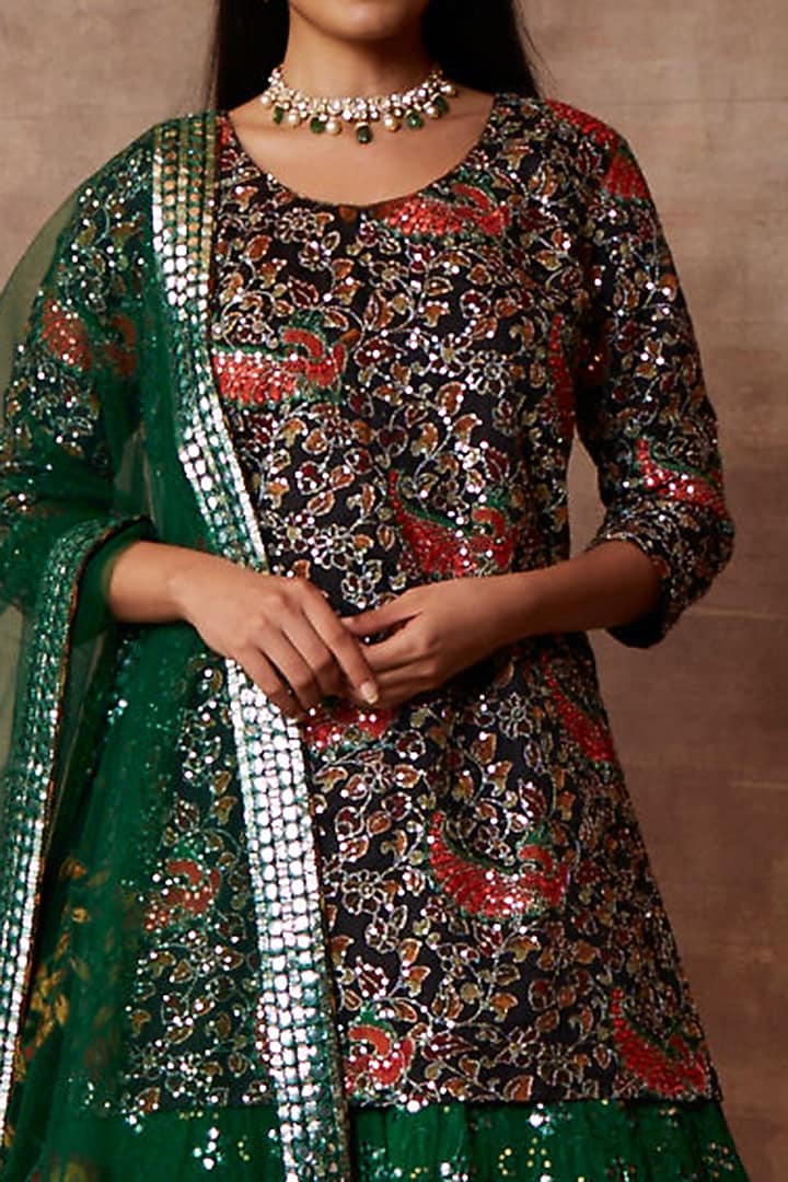 Green Organza Embellished Bridal Lehenga Set by Neeta Lulla at Pernia's Pop Up Shop