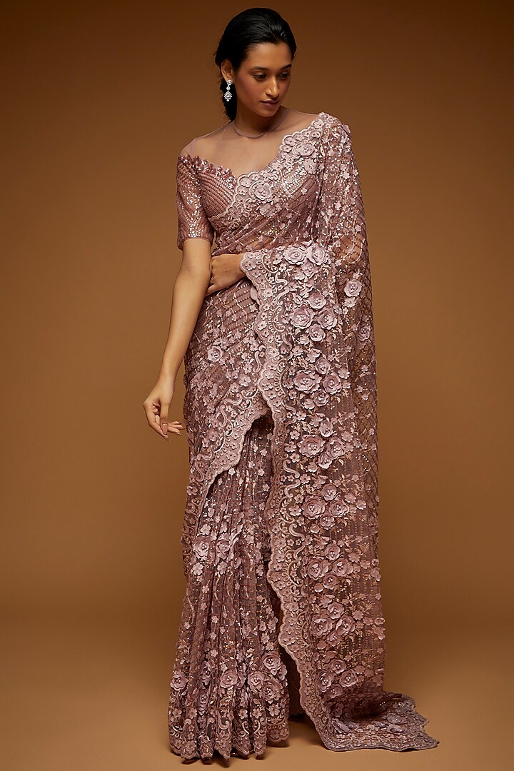 Iris Rose Tulle Embellished Saree Set by Neeta Lulla