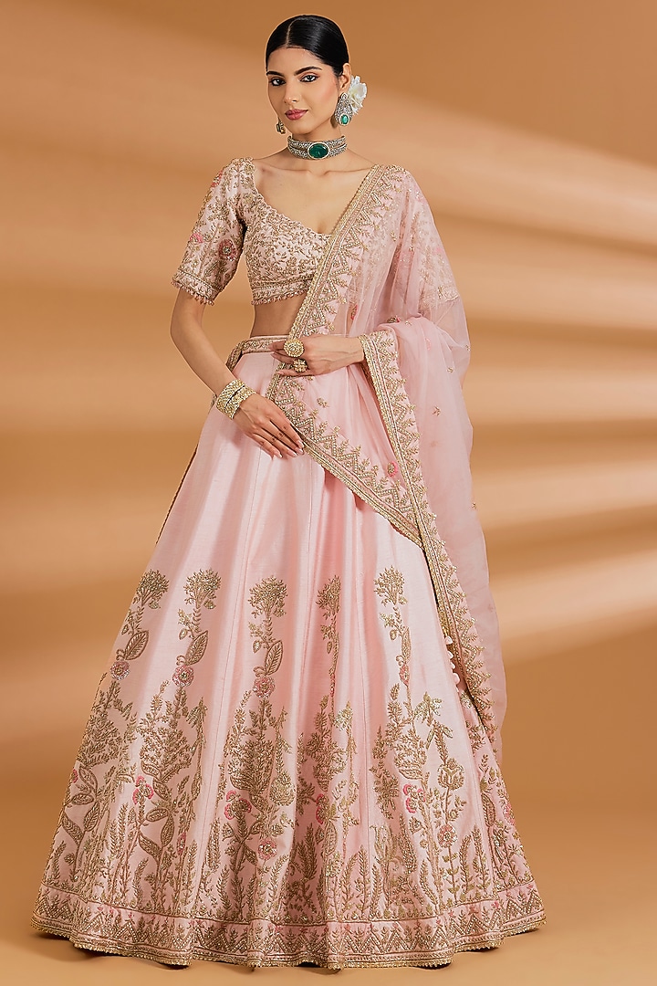 Blush Pink Silk Zardosi Embroidered Bridal Lehenga Set by Neeta Lulla at Pernia's Pop Up Shop