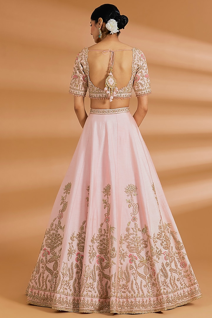 Blush Pink Silk Zardosi Embroidered Bridal Lehenga Set by Neeta Lulla at Pernia's Pop Up Shop