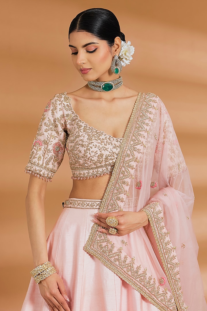Blush Pink Silk Zardosi Embroidered Bridal Lehenga Set by Neeta Lulla at Pernia's Pop Up Shop