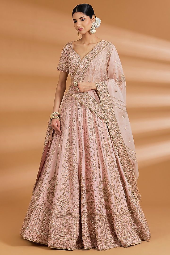Blush Pink Silk Zardosi Embroidered Bridal Lehenga Set by Neeta Lulla at Pernia's Pop Up Shop