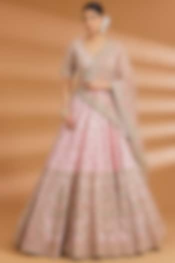 Blush Pink Butter Crepe Zardosi Embroidered Bridal Lehenga Set by Neeta Lulla at Pernia's Pop Up Shop