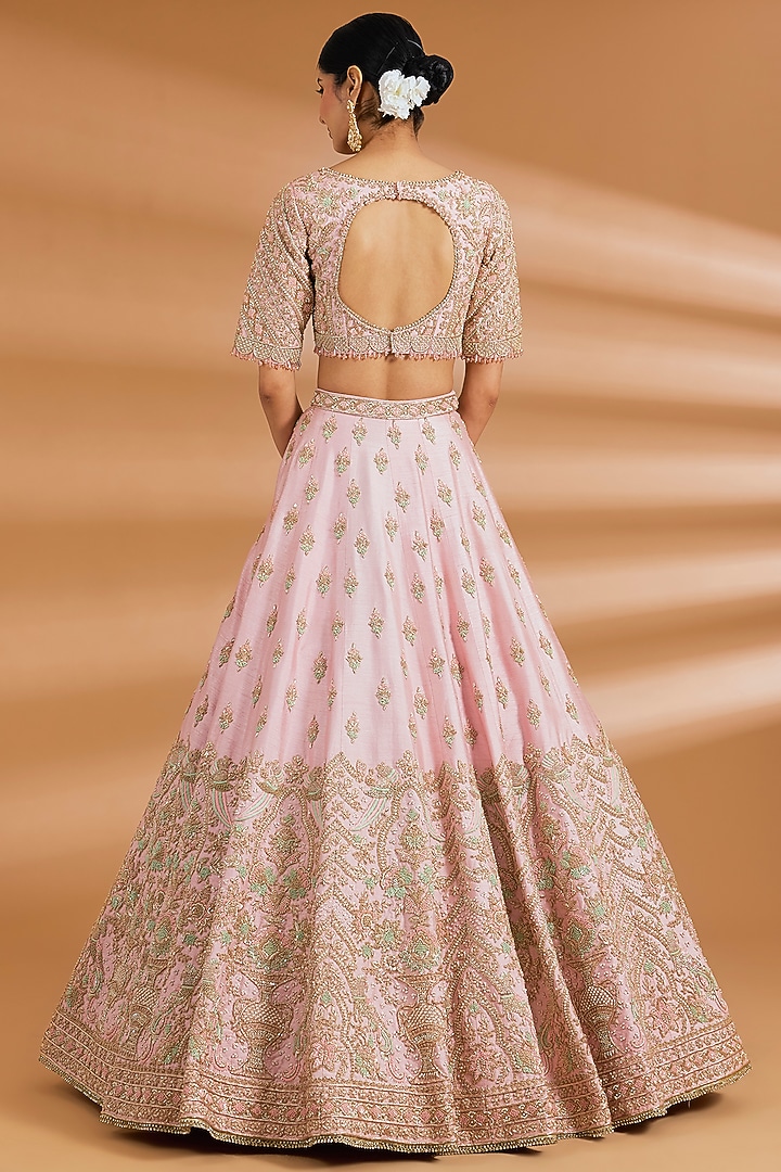 Blush Pink Butter Crepe Zardosi Embroidered Bridal Lehenga Set by Neeta Lulla at Pernia's Pop Up Shop