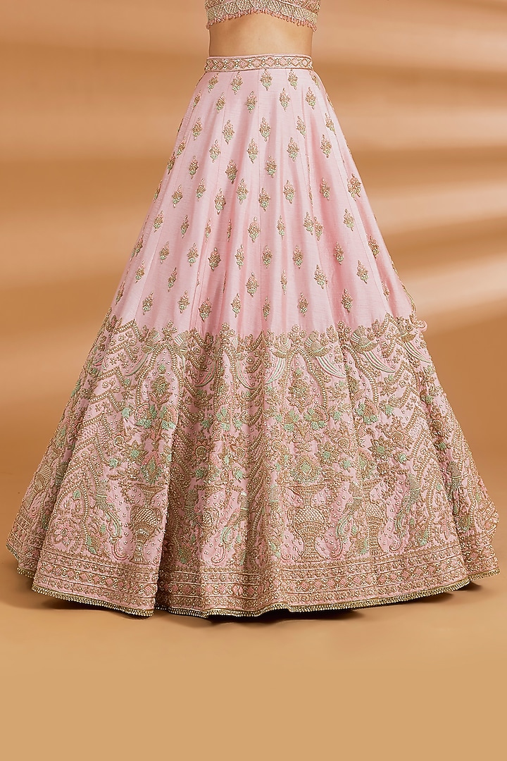 Blush Pink Butter Crepe Zardosi Embroidered Bridal Lehenga Set by Neeta Lulla at Pernia's Pop Up Shop