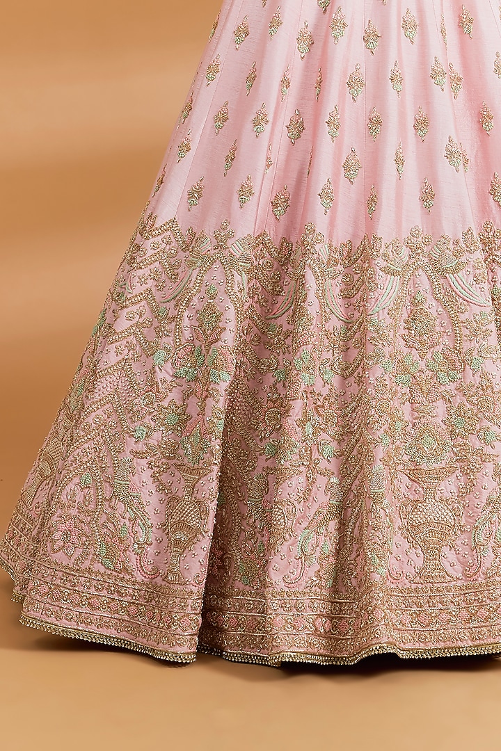 Blush Pink Butter Crepe Zardosi Embroidered Bridal Lehenga Set by Neeta Lulla at Pernia's Pop Up Shop