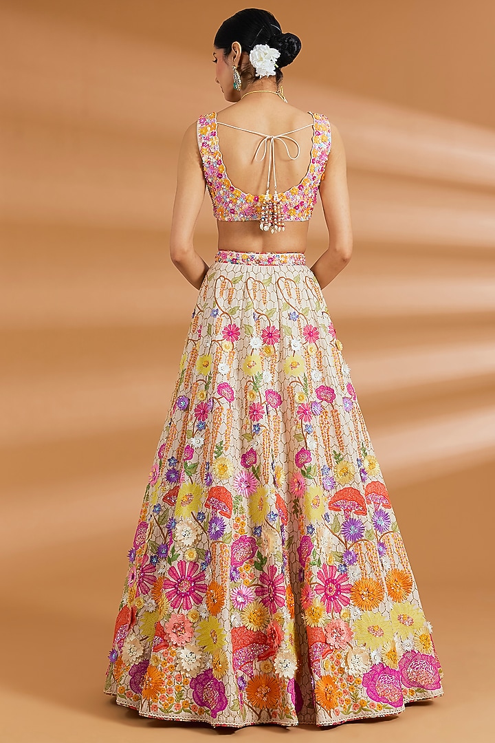 Ivory Raw Silk Zardosi Hand Embroidered Bridal Lehenga Set by Neeta Lulla at Pernia's Pop Up Shop