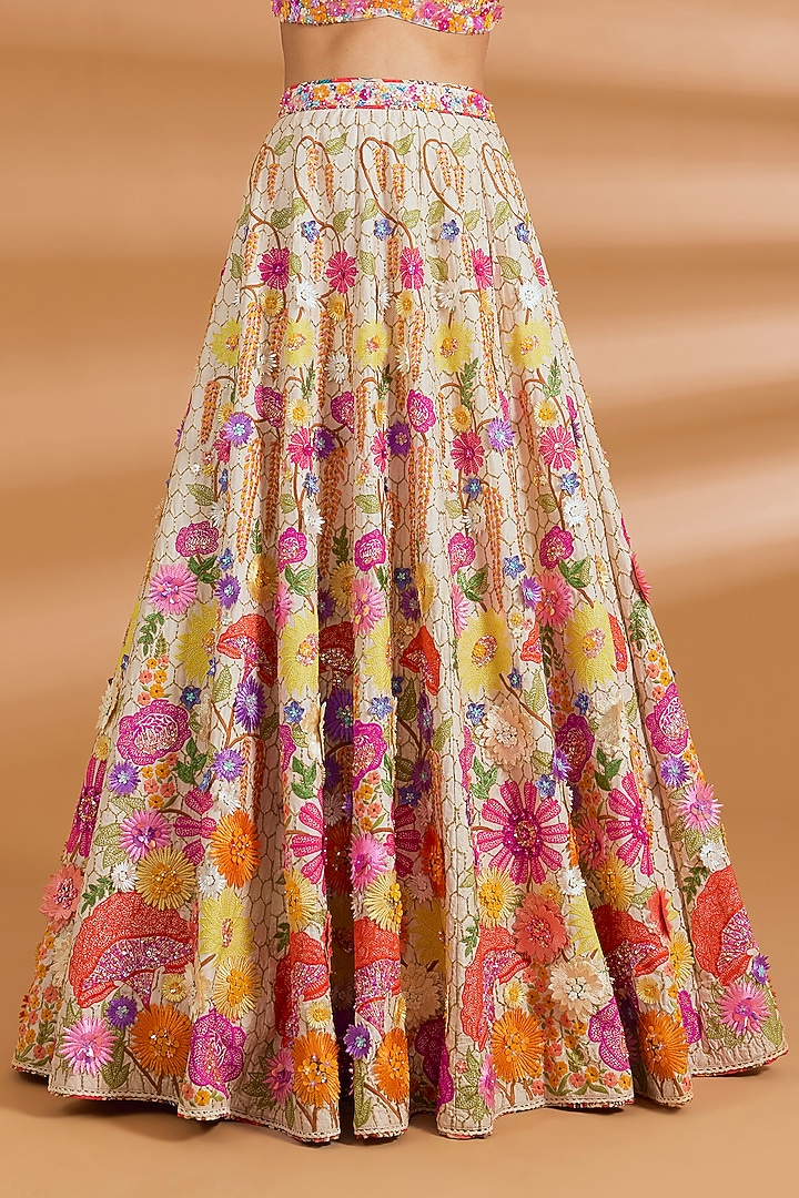 Ivory Raw Silk Zardosi Hand Embroidered Bridal Lehenga Set by Neeta Lulla at Pernia's Pop Up Shop