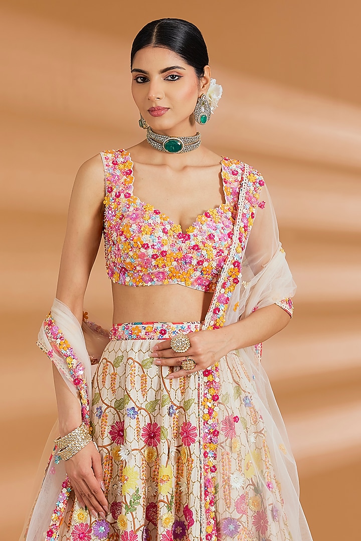 Ivory Raw Silk Zardosi Hand Embroidered Bridal Lehenga Set by Neeta Lulla at Pernia's Pop Up Shop
