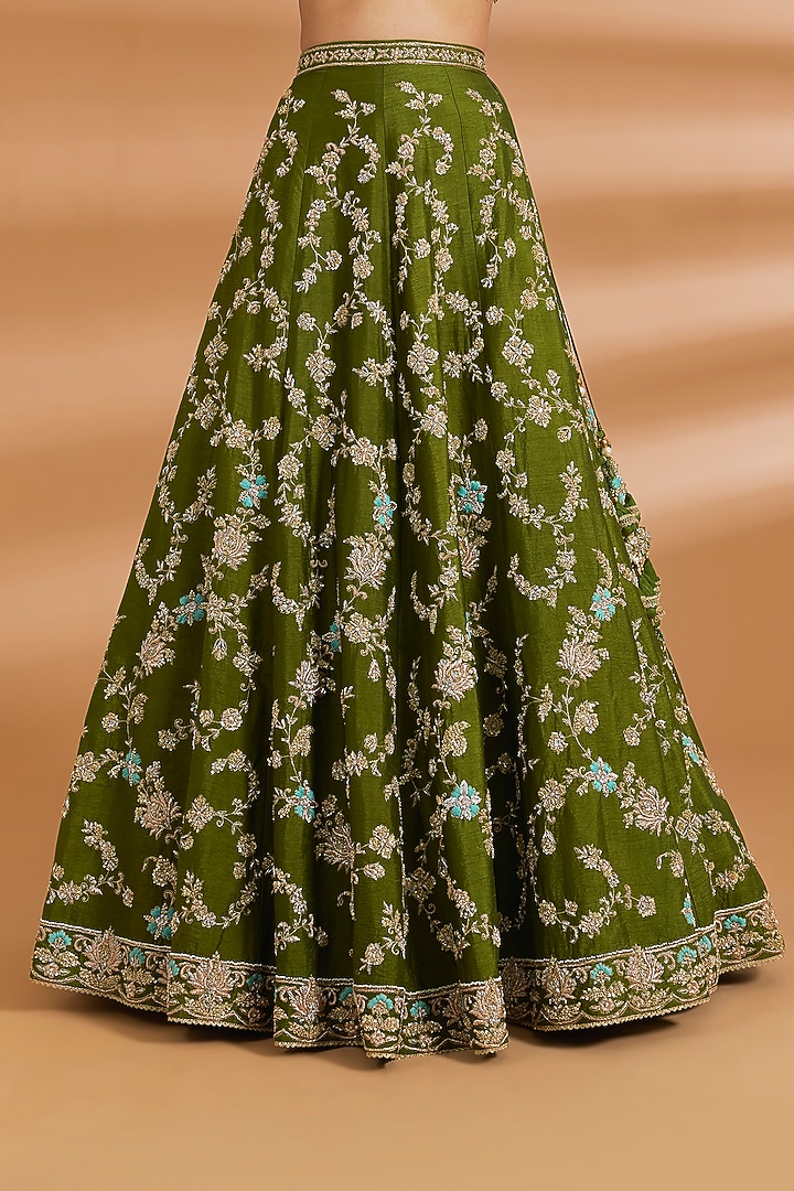 Olive Green Silk Zardosi Embroidered Bridal Lehenga Set by Neeta Lulla at Pernia's Pop Up Shop