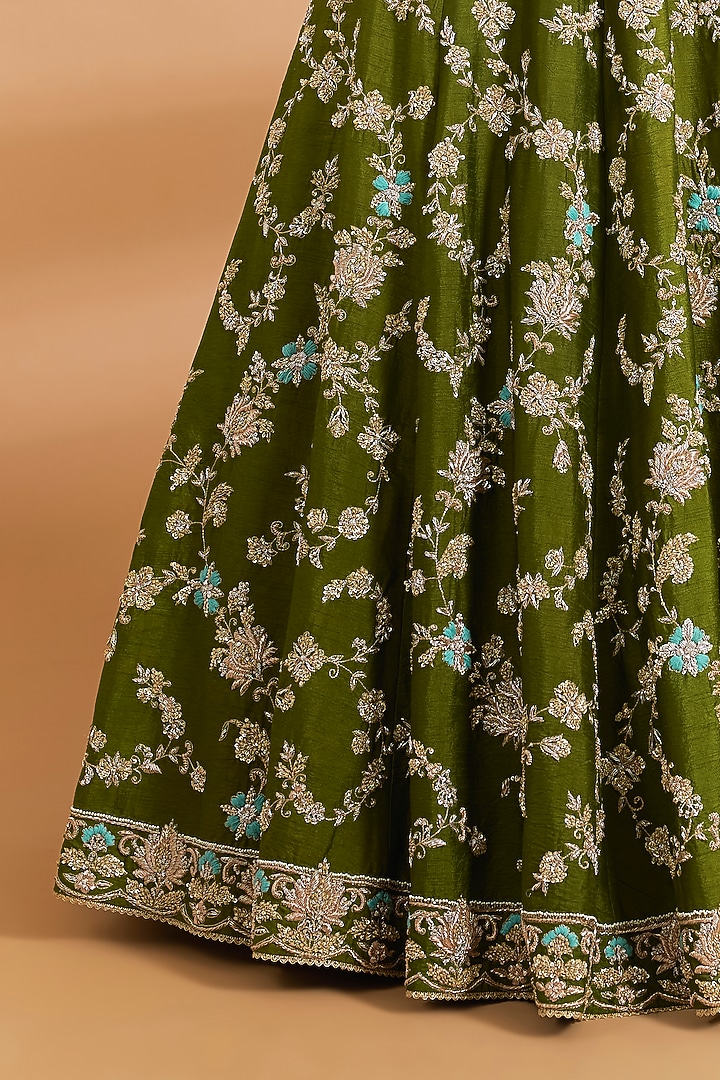 Olive Green Silk Zardosi Embroidered Bridal Lehenga Set by Neeta Lulla at Pernia's Pop Up Shop