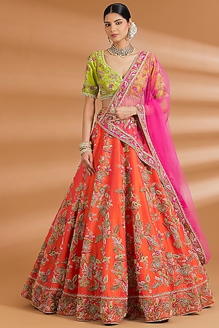Multi-Colored Silk Zardosi Embroidered Lehenga Set by Neeta Lulla
