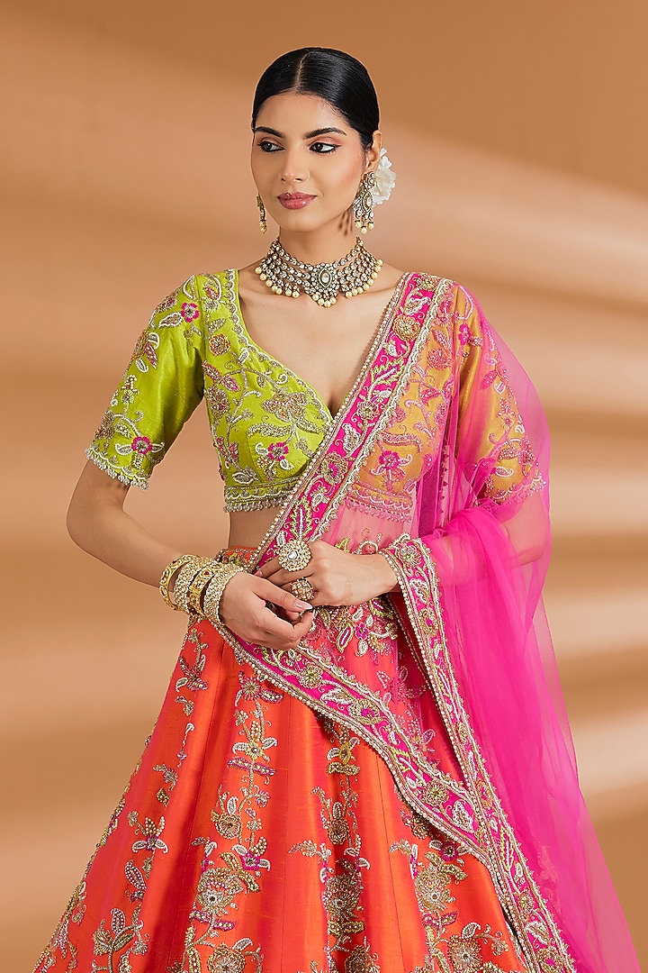 Multi-Colored Silk Zardosi Embroidered Bridal Lehenga Set by Neeta Lulla at Pernia's Pop Up Shop