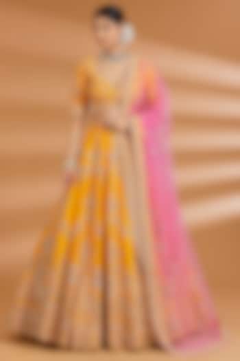 Mustard Yellow Silk Zardosi Embroidered Bridal Lehenga Set by Neeta Lulla at Pernia's Pop Up Shop