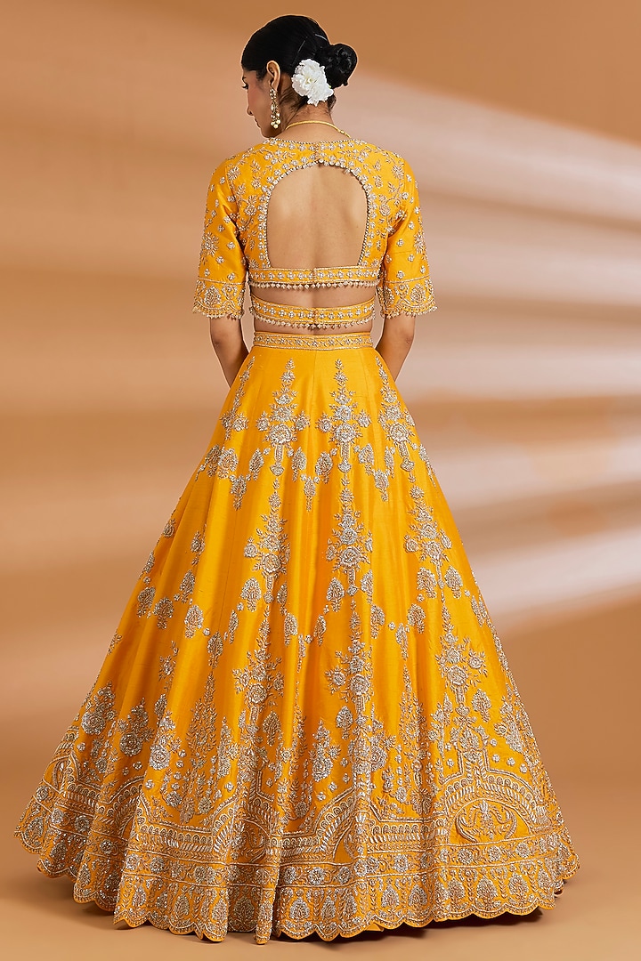Mustard Yellow Silk Zardosi Embroidered Bridal Lehenga Set by Neeta Lulla at Pernia's Pop Up Shop