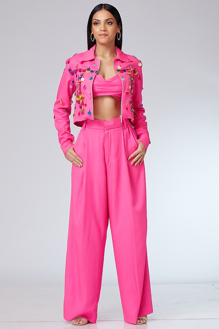 Hot Pink Textured Twill Co-Ord Set by Neeta Lulla at Pernia's Pop Up Shop